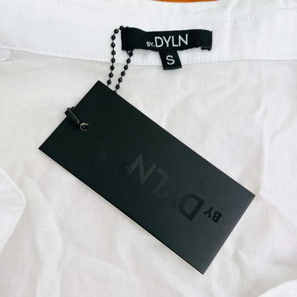 NEW By Dyln White Mini Shirt Dress Noa Long Sleeves Asymmetrical Hem Small - Picture 4 of 7